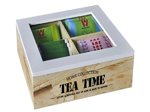 "TEA TIME" מארז עץ טבעי לתה - 4 תאים