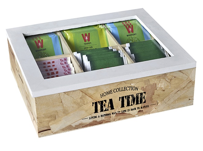 "TEA TIME" מארז עץ טבעי לתה - 6 תאים